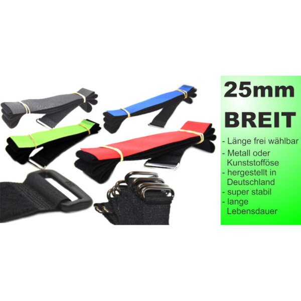 Klettgurte 25mm x 1400mm Kunststofföse Nylon Schwarz 200mm Hakenband NEON GRÜN