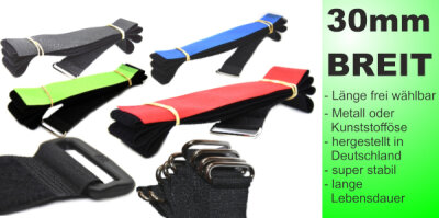 Klettgurte 30mm x 1900mm Kunststofföse Nylon Schwarz 400mm Hakenband ROT