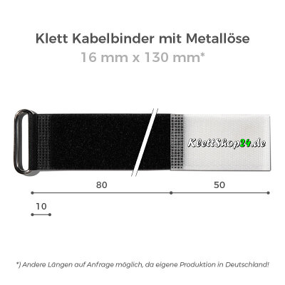 Klett Kabelbinder mit Metallöse entgegengesetzt 16mm x 130mm Schwarz