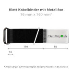 Klett Kabelbinder mit Metallöse entgegengesetzt 16mm x 160mm Schwarz