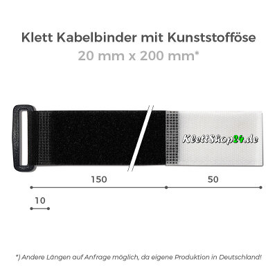 Klett Kabelbinder mit Kunststofföse gleiche Seite | 20mm x 200mm SCHWARZ