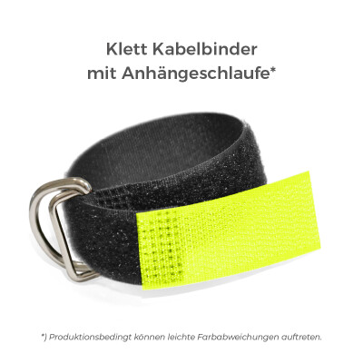 Klett Kabelbinder mit Metallöse und Einhängeschlaufe entgegengesetzt 16mm x 200mm Neon Gelb