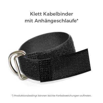 Klett Kabelbinder mit Metallöse und Einhängeschlaufe entgegengesetzt 20mm x 200mm Schwarz