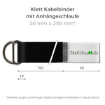 Klett Kabelbinder mit Metallöse und Einhängeschlaufe entgegengesetzt 20mm x 200mm Schwarz