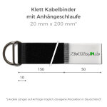 Klett Kabelbinder mit Metallöse und Einhängeschlaufe entgegengesetzt 20mm x 200mm Neon Gelb