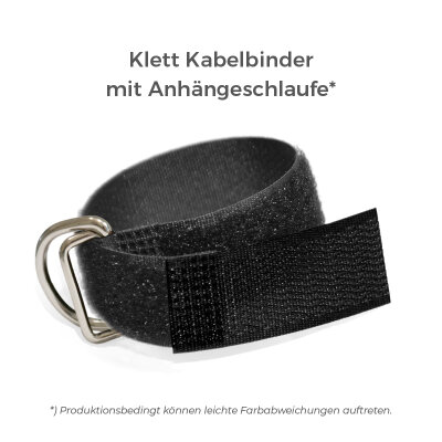 Klett Kabelbinder mit Metallöse und Einhängeschlaufe entgegengesetzt 20mm x 250mm Schwarz