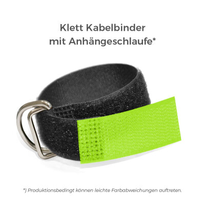 Klett Kabelbinder mit Metallöse und Einhängeschlaufe entgegengesetzt 30mm x 350mm Neon Grün