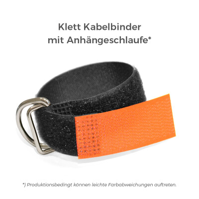 Klett Kabelbinder mit Metallöse und Einhängeschlaufe entgegengesetzt 50mm x 500mm Orange